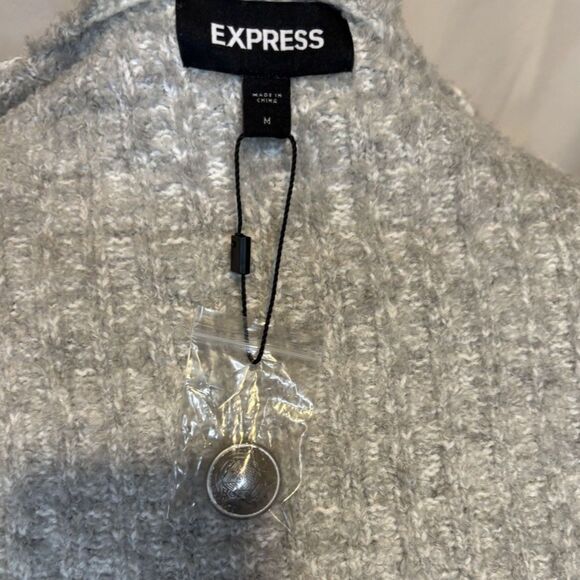 Express Gray Bouclé Knit Button-Down Cardigan Blazer Fringe Trim Womens - Picture 8 of 8